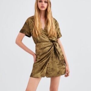 🔥 Zara TRF gold and black metallic wrap front dress